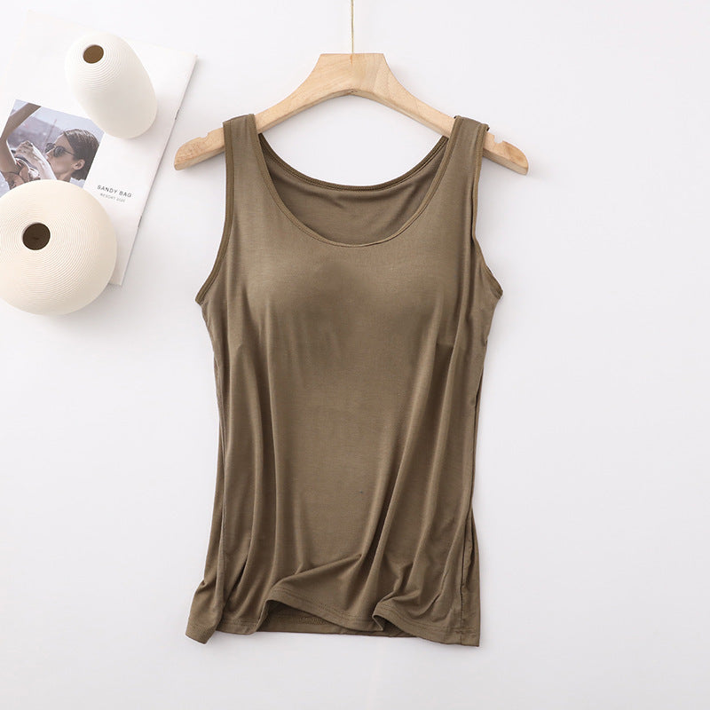 Women's Tank Top with Built-In Bra, Sleeveless Casual Basic Round Neck Regular