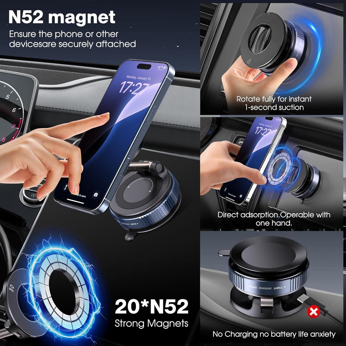 🔥Factory direct sale 49% OFF🔥360° Adjustable Vacuum Magnetic Phone Holder