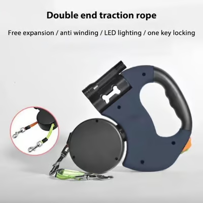 Dual Dog Leash with Tangle-Free Swivel & LED Light