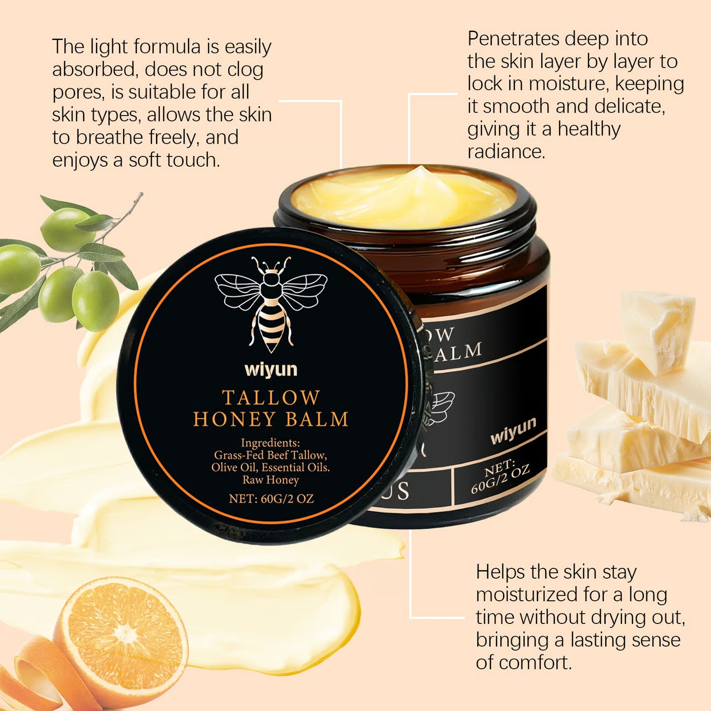 ⏳LAST DAY 🔥Organic Grass-Fed Beef Tallow Balm with Raw Honey