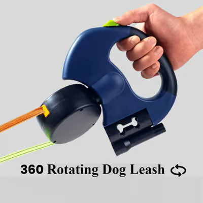 Dual Dog Leash with Tangle-Free Swivel & LED Light