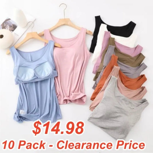 Women's Tank Top with Built-In Bra, Sleeveless Casual Basic Round Neck Regular