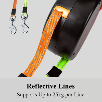 Dual Dog Leash with Tangle-Free Swivel & LED Light