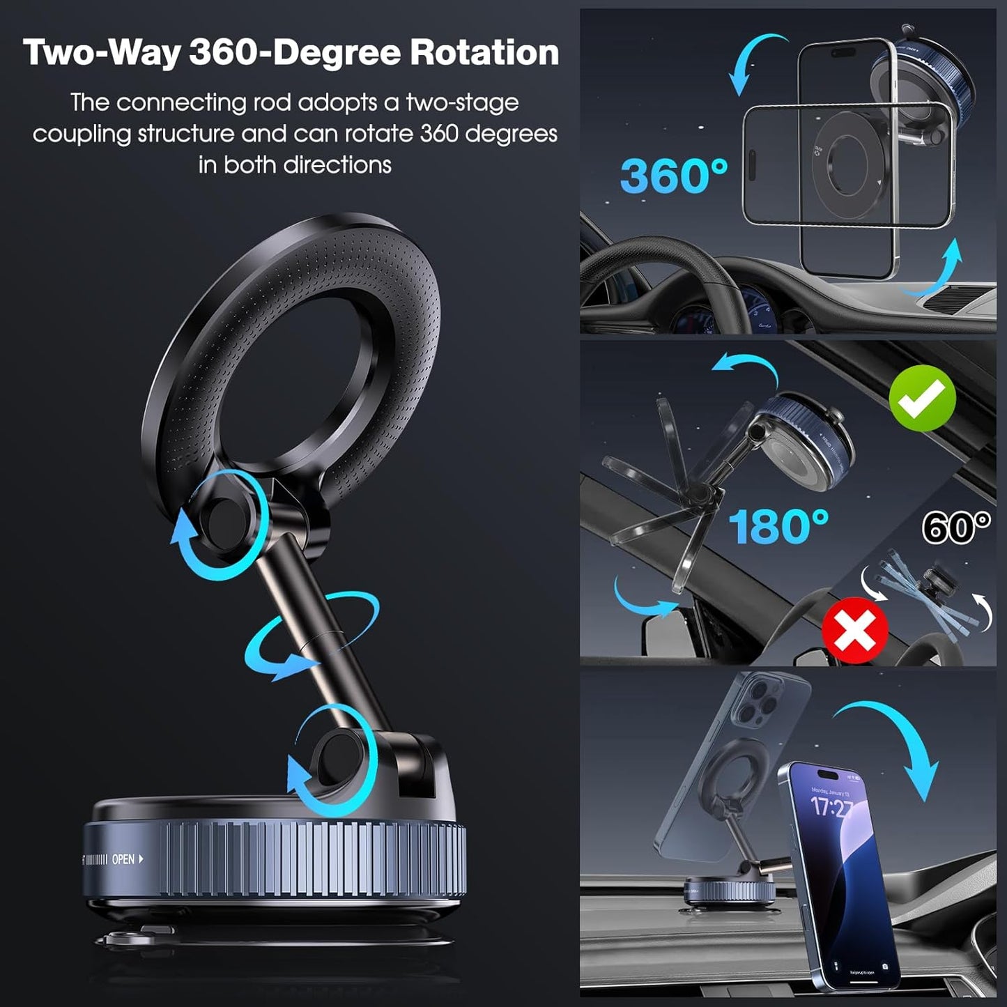 🔥Factory direct sale 49% OFF🔥360° Adjustable Vacuum Magnetic Phone Holder