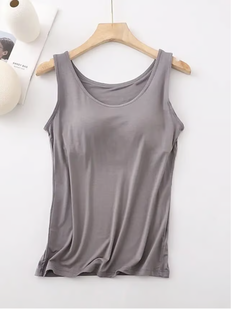 Women's Tank Top with Built-In Bra, Sleeveless Casual Basic Round Neck Regular