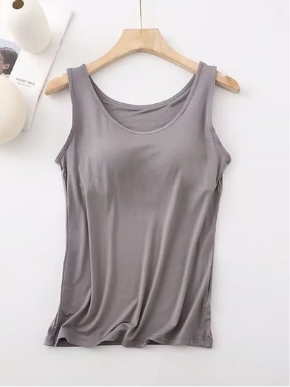 Women's Tank Top with Built-In Bra, Sleeveless Casual Basic Round Neck Regular
