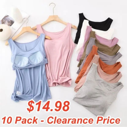 Women's Tank Top with Built-In Bra, Sleeveless Casual Basic Round Neck Regular