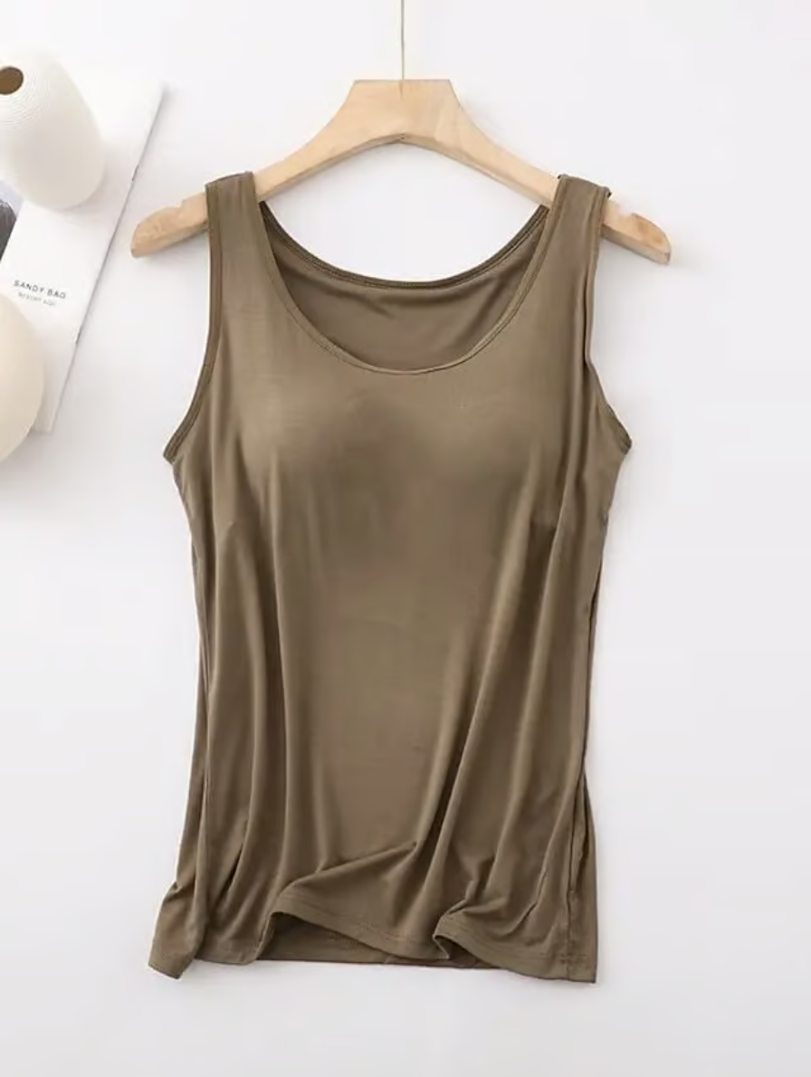 Women's Tank Top with Built-In Bra, Sleeveless Casual Basic Round Neck Regular