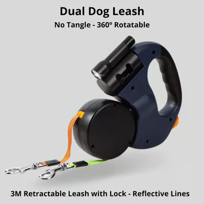 Dual Dog Leash with Tangle-Free Swivel & LED Light